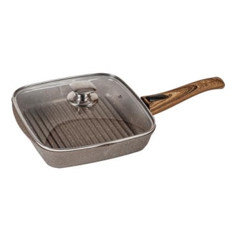 Сковорода-гриль квадр.26*26 АП Гранит brown с несъемной ручкой  и стекл. крышкой арт.с66806